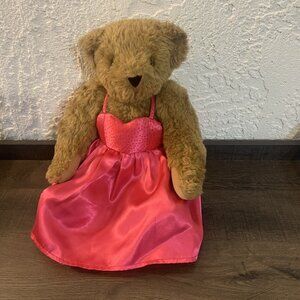 Vermont Teddy Bear‎ 16” Long Fur Jointed Birthday Girl Plush Satin Dress